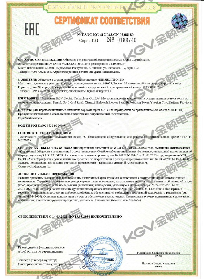 EAC证书 eJX防爆接线箱